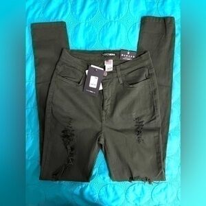 Fashion Nova distressed high waisted skinny jeans olive green NWT